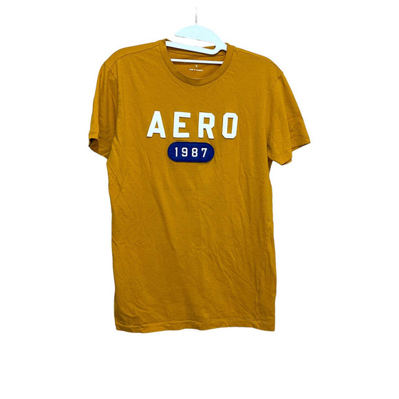AEROPOSTALE AERO 1987‎ Graphic t- Shirt Vintage Look Mustard Yellow Gold Small - Picture 1 of 6